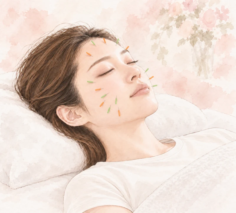 美容鍼を受ける女性のイラスト